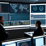 ** A diverse team of cybersecurity professionals analyzing network activity on large monitors in a modern security operations center. Focus on data visualization, threat detection software interfaces, and collaboration. Include the words "safe network," "security protocols," and "incident response." Emphasize professional dress and appropriate attire. Perfect anatomy, correct proportions, natural pose, professional.

**
