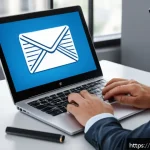 Home 14 스푸핑 공격과 방어법 - A detailed digital illustration of a French office worker cautiously examining an email on a sleek l...